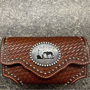 Brown Woven Leather Phone Case  with Silver Study